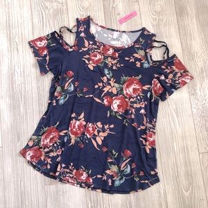 NEW! Strappy Shoulder Floral Blouse